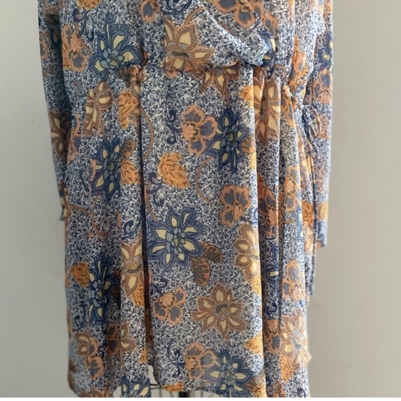 [Free People] Blue Mustard Paisley floral print Oversize Asymmetric Mini Dress. - Picture 5 of 15